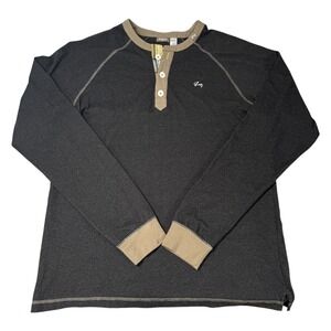 LRG Lifted Research Group Mens Long Sleeve Henley Shirt Dark Gray 2XL Streetwear